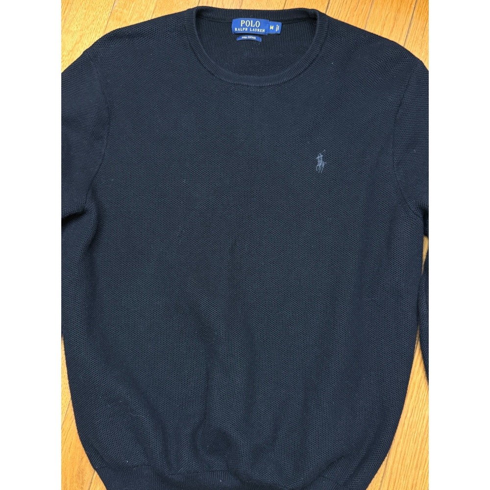 Polo Ralph Lauren Mens Pima Cotton Crewneck Sweater Black Textured Knit Size M - Picture 6 of 8